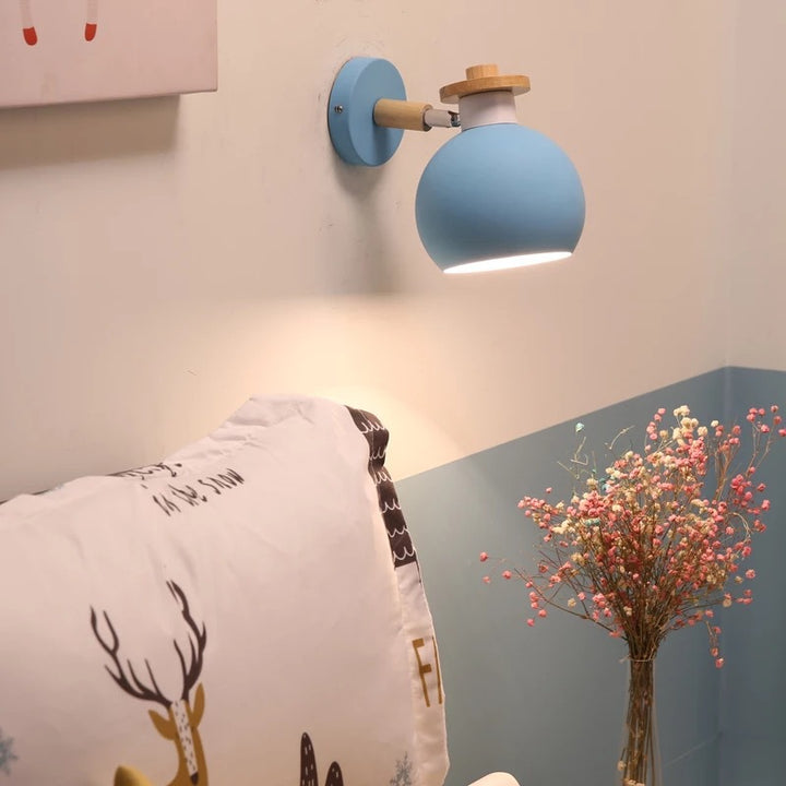 Contemporary Nordic Dome Iron Solid Wood Macaroon 1-Light Wall Sconce Lamp For Bedroom
