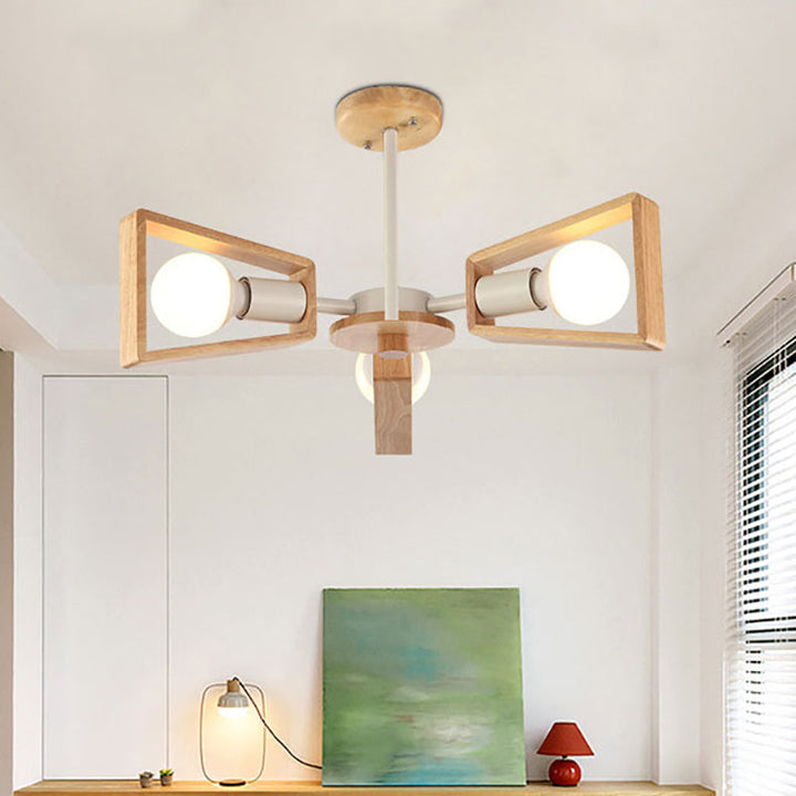 Zeitgenössische skandinavische Windmühle Eisen Holz 3/5/6/8 Licht Kronleuchter für Wohnzimmer 