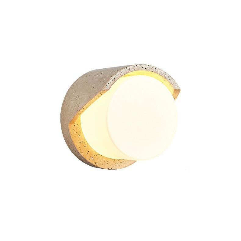 Traditionelle japanische zylindrische beige Travertin 1-Licht Wandleuchte Lampe für Schlafzimmer 
