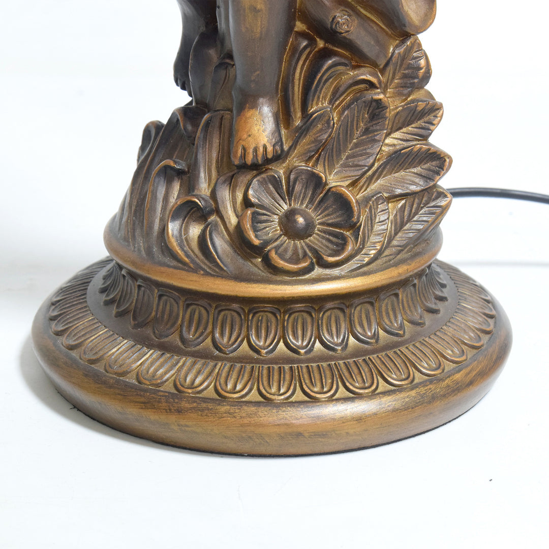 Traditional Tiffany Resin Glass Hemispheric Sunflower Boy 1-Light Table Lamp For Bedside