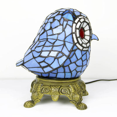 Vintage Tiffany Cartoon Parrot Resin Stained Glass 1-Light Table Lamp