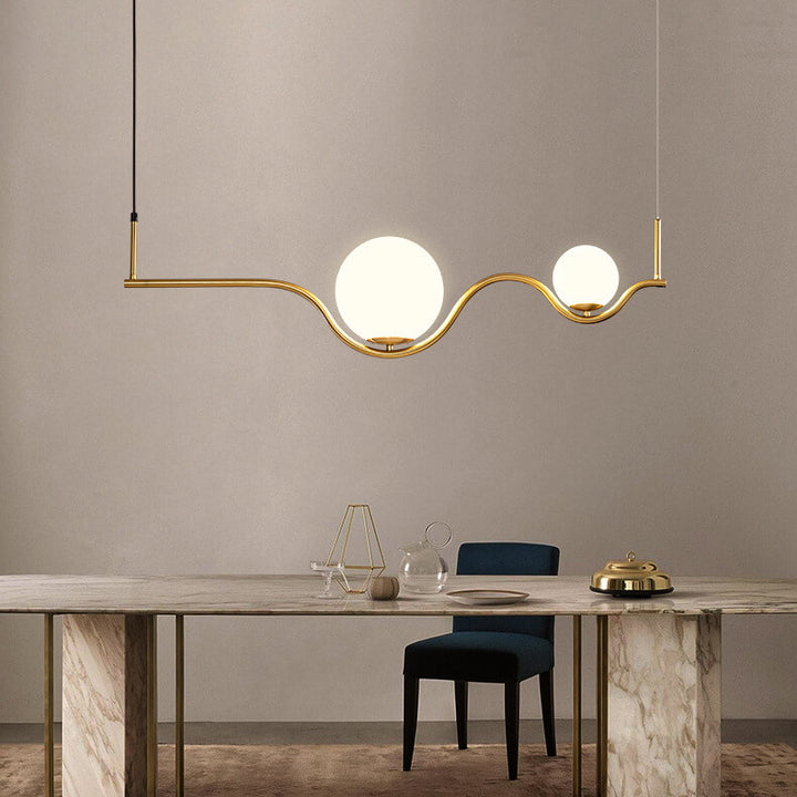 Lustre scandinave minimaliste à 2/3 lumières avec cadre en forme de vague et abat-jour en verre 