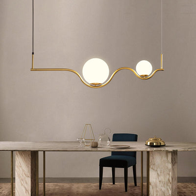 Scandinavian Minimalist Wave Hardware Frame Glass Shade 2/3-Light Island Light Chandelier