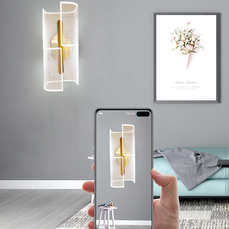 Lámpara de aplique de pared LED de lujo moderno de hierro acrílico con columna esqueletonizada y línea de rombos para pasillo 