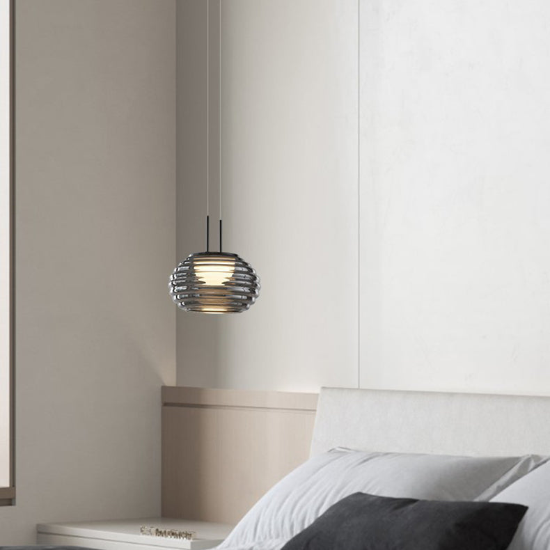 Moderne minimalistische gestreifte runde Aluminiumglas-LED-Pendelleuchte für Wohnzimmer 