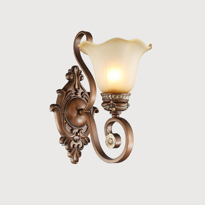 Traditionelle Vintage Eisen Glas Blumenform 1-Licht Wandleuchte Für Flur 