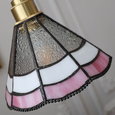 Nostalgic Pastoral Brass Pink Lace Water-Grain Glass 1-Light Pendant Light