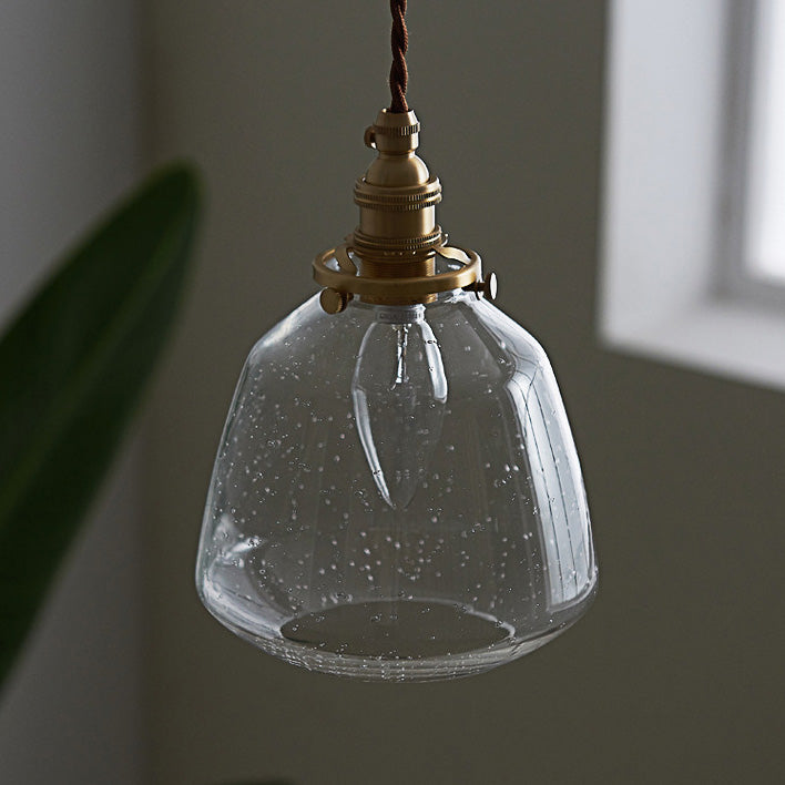 Traditional Japanese Brass Glass Air Bubble Round Terete 1-Light Pendant Light For Dining Room