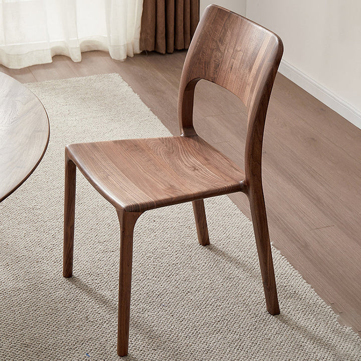 Chaise de salle à manger carrée en bois de noyer rétro contemporain avec dossier pour salle à manger 