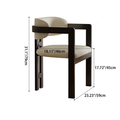 Silla de comedor moderna minimalista cuadrada de cuero de microfibra y madera de fresno con respaldo y reposabrazos para comedor 