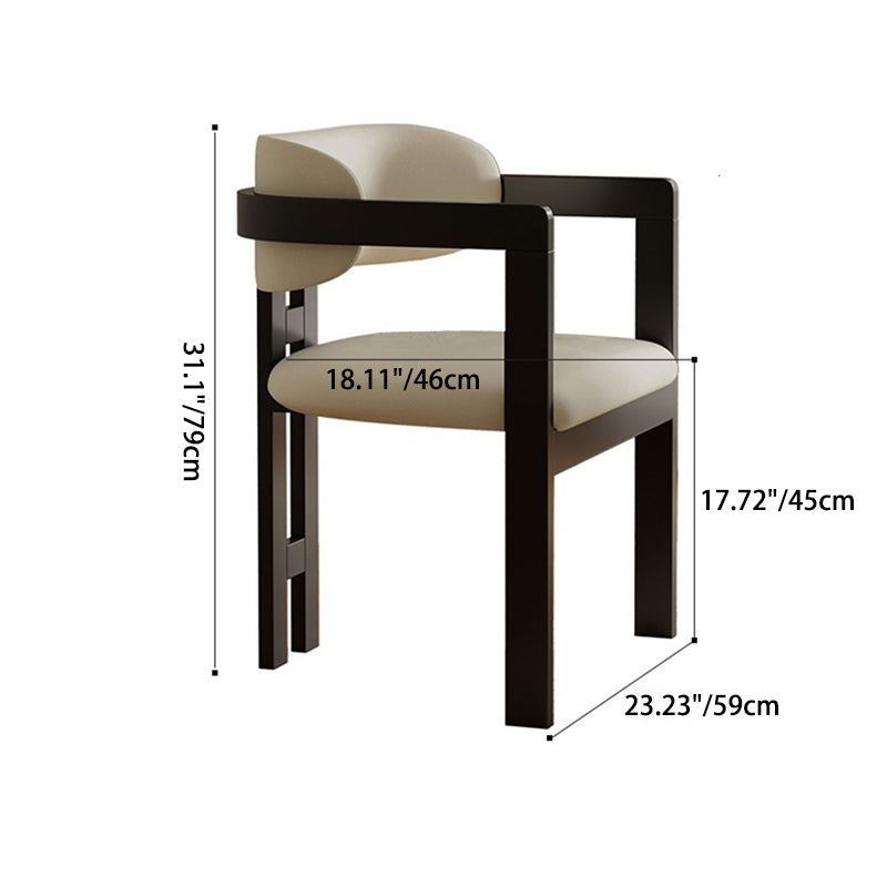 Silla de comedor moderna minimalista cuadrada de cuero de microfibra y madera de fresno con respaldo y reposabrazos para comedor 