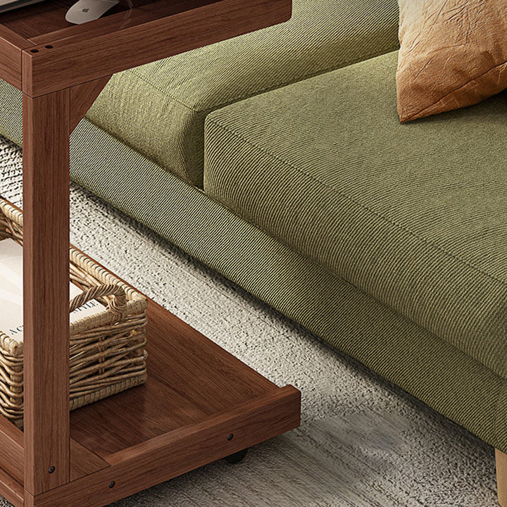 Traditional Vintage Square MDF Rubberwood Flip-top Side Table 2-Tier Storage Shelves For Living Room