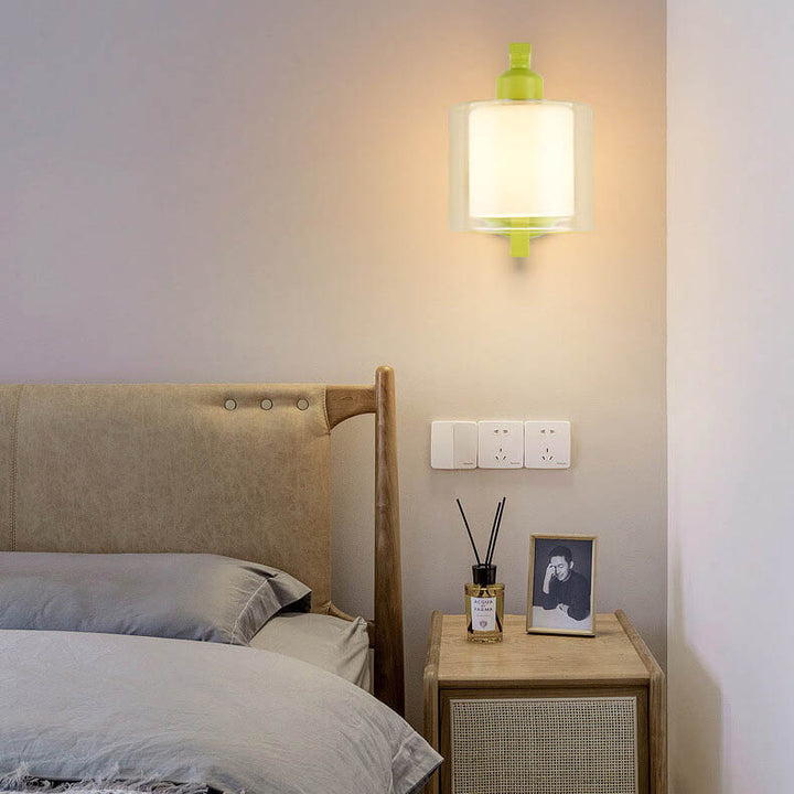 Lampe d'applique murale à 1 lumière en verre cylindre vert Art déco moderne en métal pour chambre 