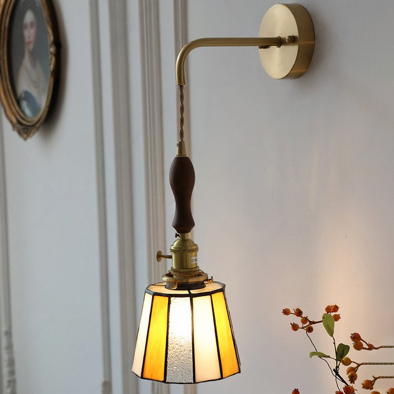 Lámpara de Aplique de Pared de 1 Luz de Vidrio de Cobre Cilíndrico de Vidrio Esmerilado Retro Contemporáneo para Dormitorio 