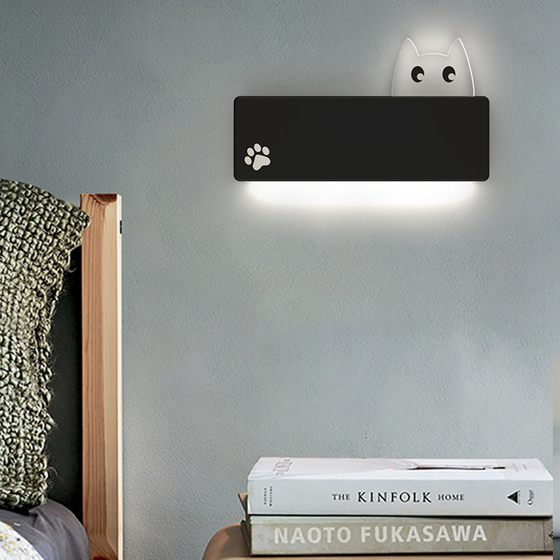 Applique Murale LED en Fer Rectangulaire avec Motif de Chat Animal de Dessin Animé Simplicité Moderne pour Salon 