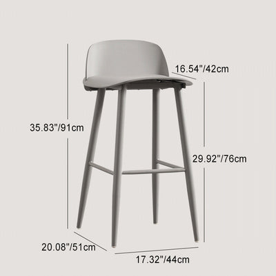 Moderner minimalistischer rechteckiger Barhocker aus Kohlenstoffstahl mit Kunststofflehne für das Esszimmer 