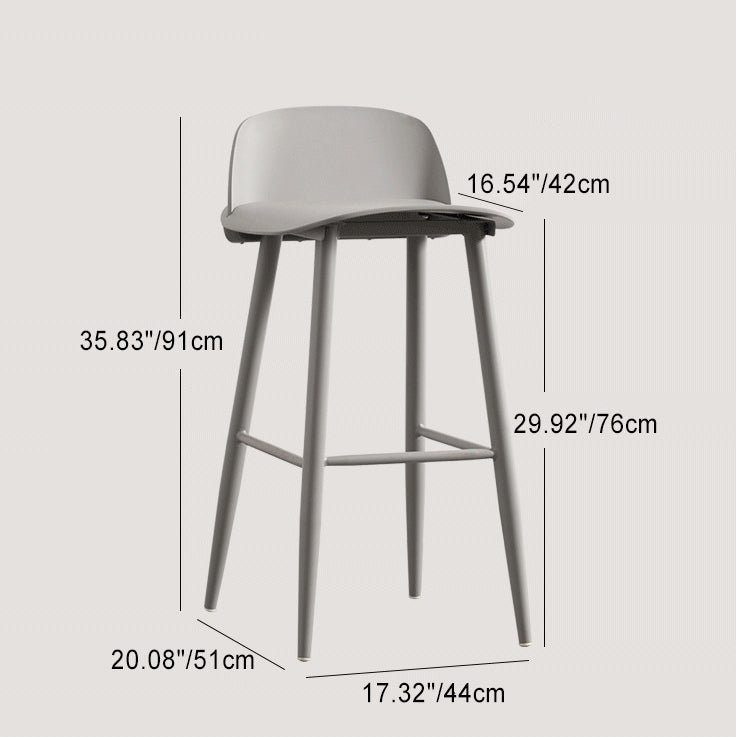 Moderner minimalistischer rechteckiger Barhocker aus Kohlenstoffstahl mit Kunststofflehne für das Esszimmer 