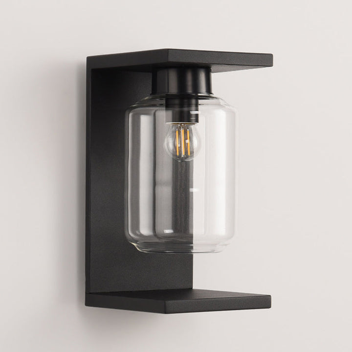 Lampe murale contemporaine industrielle étanche en acier inoxydable solaire avec cylindre en verre à 1 lumière pour patio extérieur 