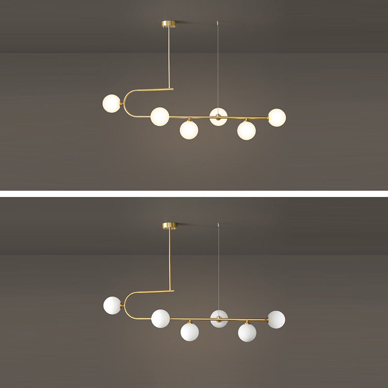 Zeitgenössischer Luxus-Kronleuchter mit rundem Kupferrahmen und Glasschirm, 4/6 Lichter, Inselleuchte für Esszimmer 