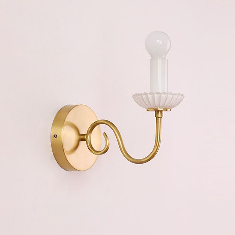 Traditional French Candelabra Brass Glass 1-Light Wall Sconce Lamp For Bedroom