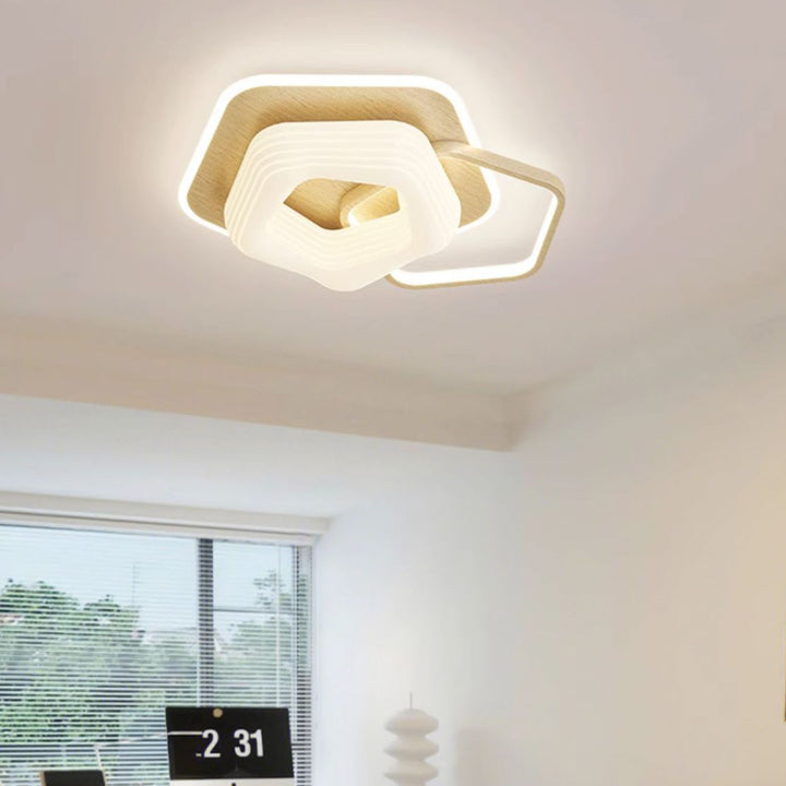 Lustre Plafonnier LED Rond en Métal Nordique Contemporain avec Motif de Fleurs et Triangle pour Chambre 