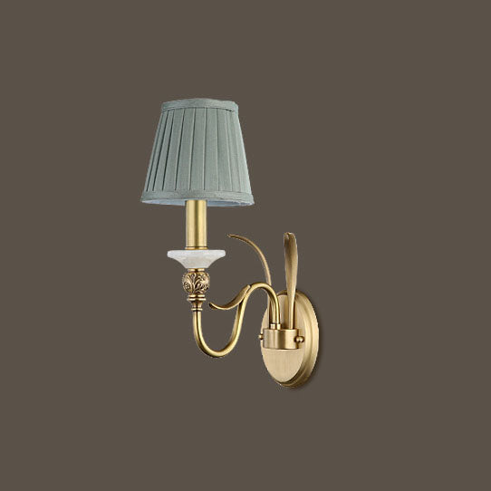 Traditional French Provincial Fabric Cone Copper Curved Arm 1//2 Light Wall Sconce Lamp