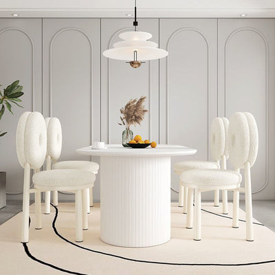 Chaise de salle à manger contemporaine en laine d'agneau nordique en acier au carbone avec dossier en éponge ronde pour salle à manger 