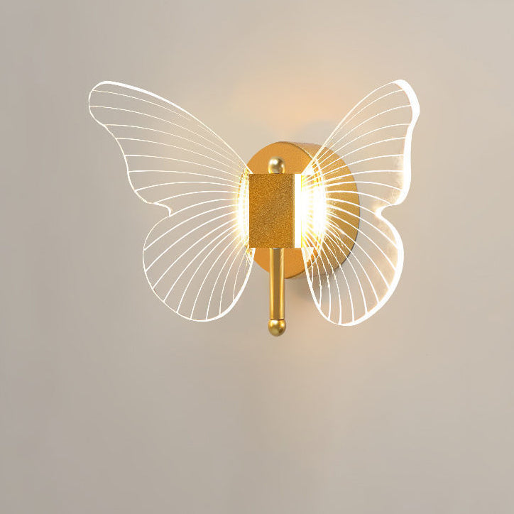 Lámpara de pared LED de hierro acrílico en forma de mariposa creativa contemporánea para dormitorio 