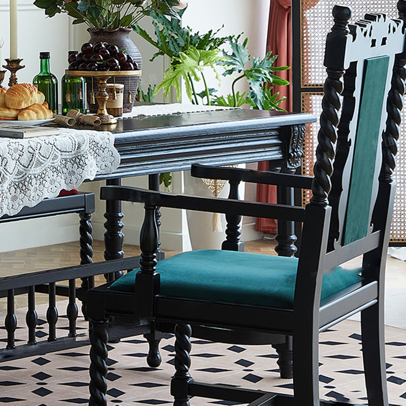 Chaise de salle à manger avec dossier carré en bois traditionnel vintage à cadre incurvé 