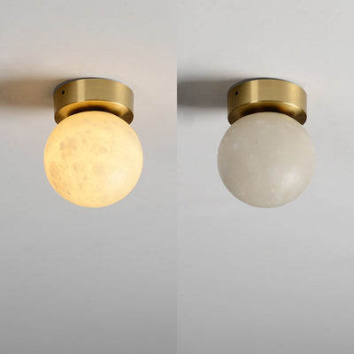 Modern Transitional Orb Square Copper Marble LED Semi-Flush Mount Ceiling Light For Hallway