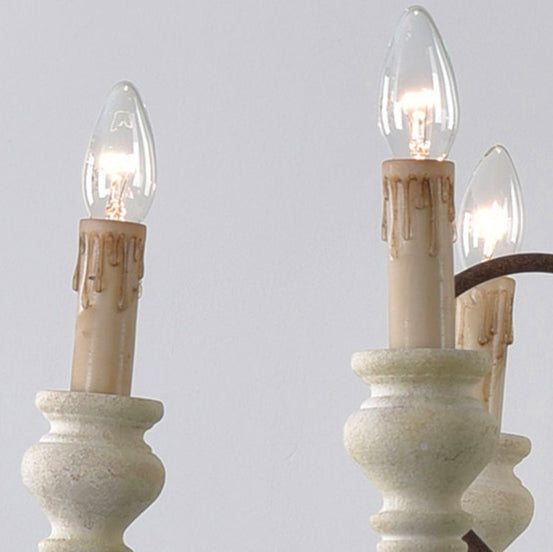 Chandelier Traditionnel Rustique Texturé Cylindre Fer Bois 6/8 Lumières Pour Salon 