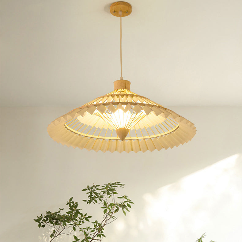 Traditional Chinese Bamboo Weaving Umbrella Shape 1-Light Pendant Light For Dining Room