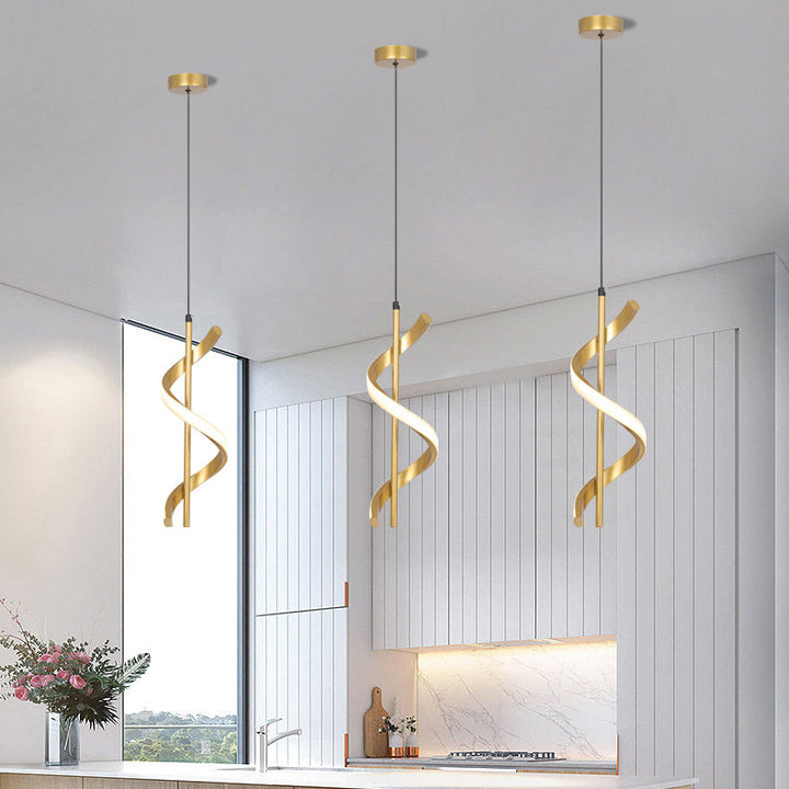 Suspension LED moderne minimaliste en forme de cylindre en spirale en fer et silicone pour chambre 