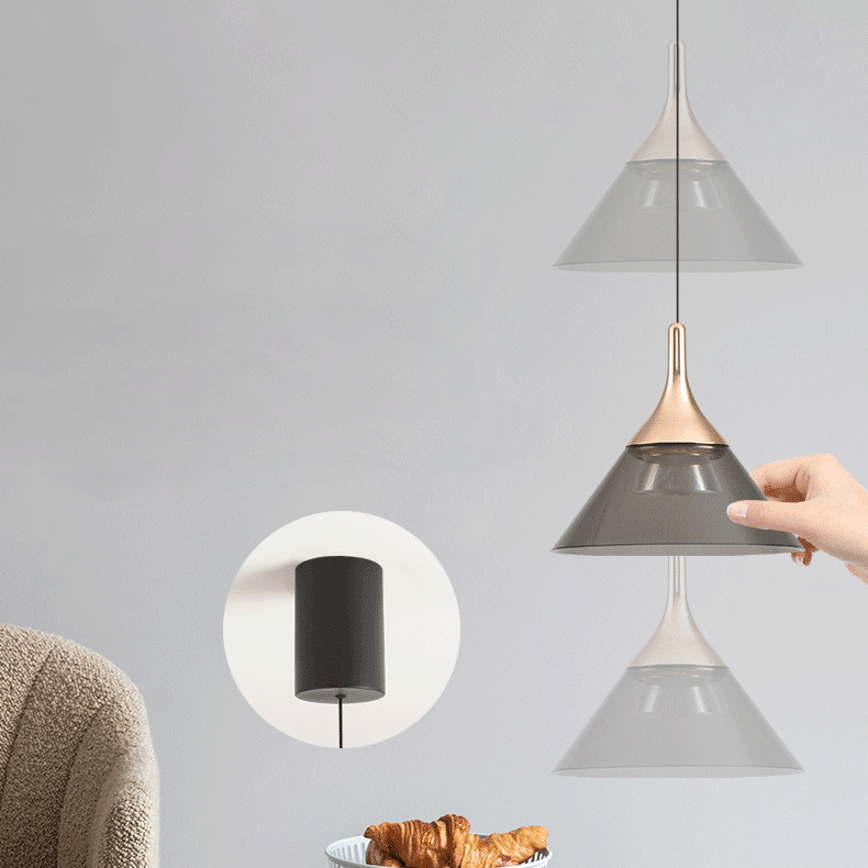 Zeitgenössische nordische konische LED-Pendelleuchte aus Eisen-Aluminium für Schlafzimmer 