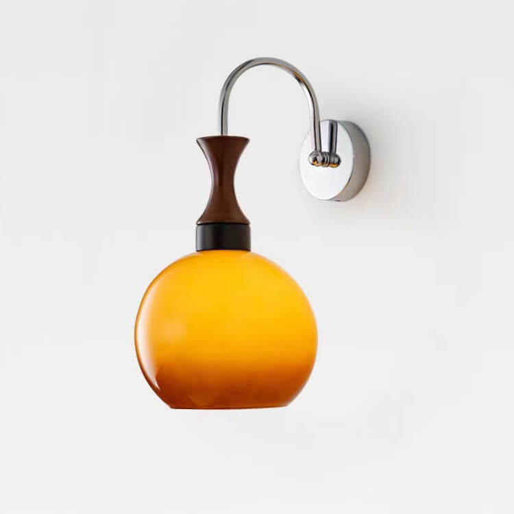 Applique Murale Rétro en Bois et Fer avec Bras et Boule en Verre 1 Lumière 