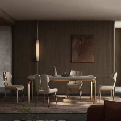 Chaise de salle à manger carrée en cuir microfibre de luxe moderne avec dossier en acier inoxydable et éponge pour salle à manger 