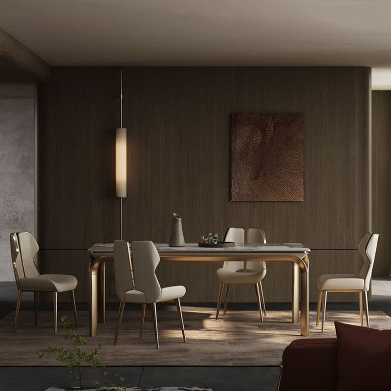 Chaise de salle à manger carrée en cuir microfibre de luxe moderne avec dossier en acier inoxydable et éponge pour salle à manger 