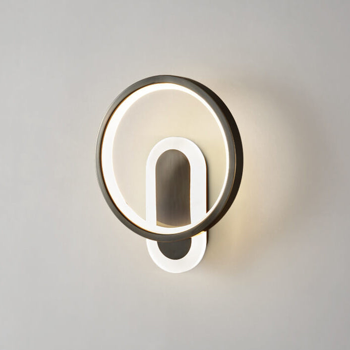 Aplique de pared LED con anillo circular geométrico de acrílico y cobre nórdico moderno 