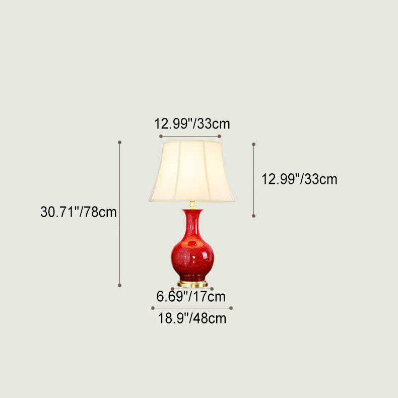 Chinese Vintage Flowing Glaze Ceramic Fabric Lampshade 1-Light Table Lamp