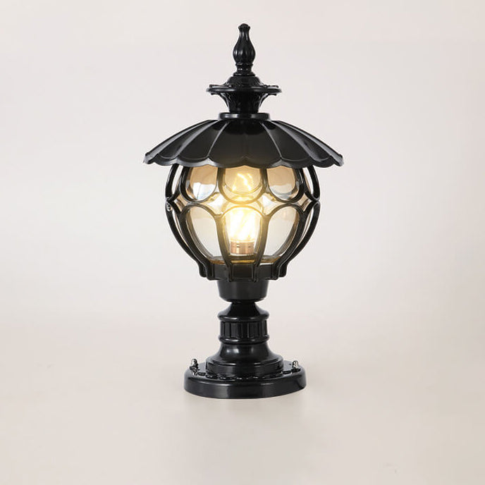 Traditional European Outdoor Round Column Head Light 1-Light Waterproof Garden Landscape Light For Garden