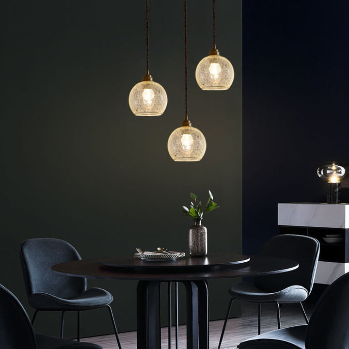 Traditional Vintage Round Crackle Glass Brass Iron 1-Light Pendant Light for Living Room