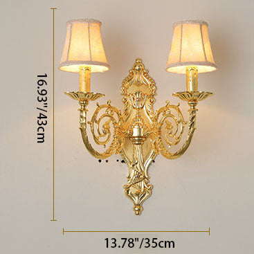 European Modern Luxury Candelabra Carved Zinc Alloy Fabric 2-Light Wall Sconce Lamp