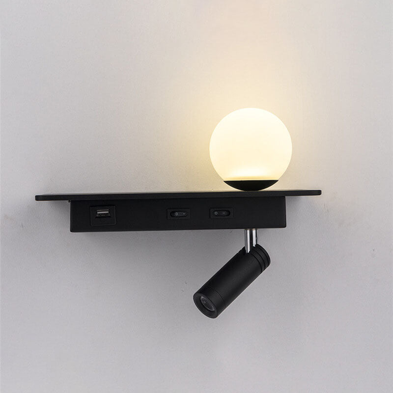 Moderne Schwarz-Weiß-Einzelfarbe mit USB-Anschluss Eisen-LED-Strahler Wandleuchte 