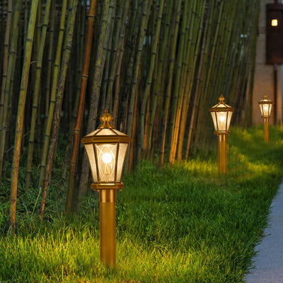 European Outdoor Glass Copper Lantern 1-Light Lawn Landscape Light