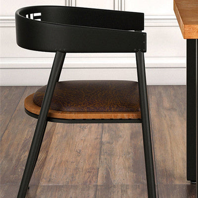 Silla de comedor contemporánea nórdica con estructura de hierro redonda y tapizada en cuero sintético con respaldo y reposabrazos para comedor 