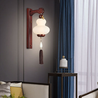 Modern Chinese Oak Element Gourd Shape LED Wall Sconce Lamp