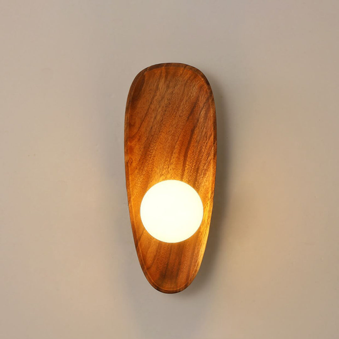 Japanische Zen Walnuss Glas Kugellampenschirm LED Wandleuchte 