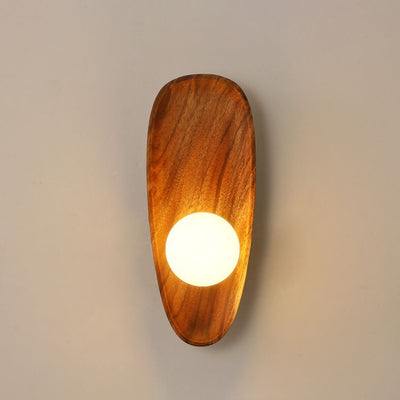 Japanese Zen Walnut Glass Ball Lampshade LED Wall Sconce Lamp