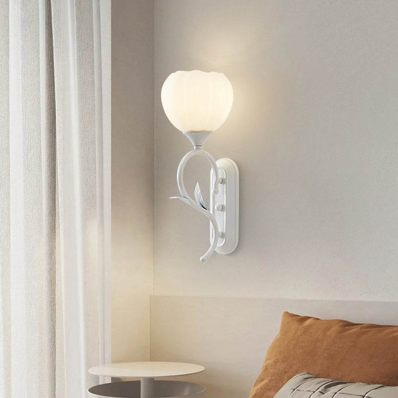 Applique Murale Moderne Minimaliste Crème Fleur Fer Verre 1/2 Lumière Pour Chambre 