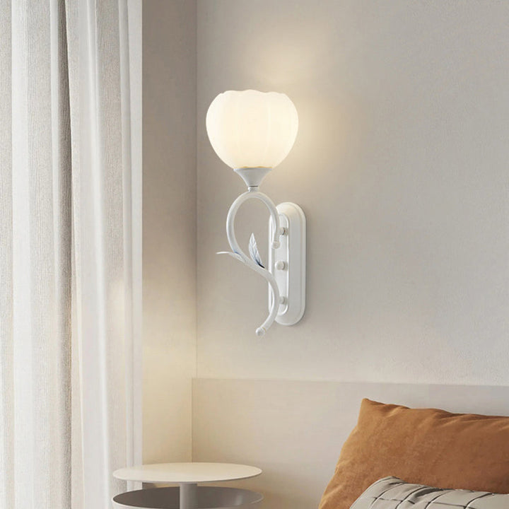 Applique Murale Moderne Minimaliste Crème Fleur Fer Verre 1/2 Lumière Pour Chambre 